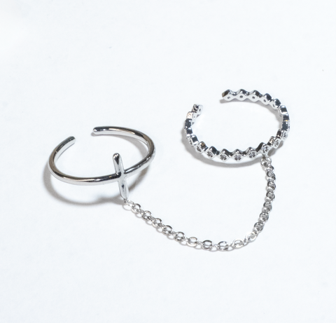 Double Ring - Adjustable Cosmic Connection, silver plated