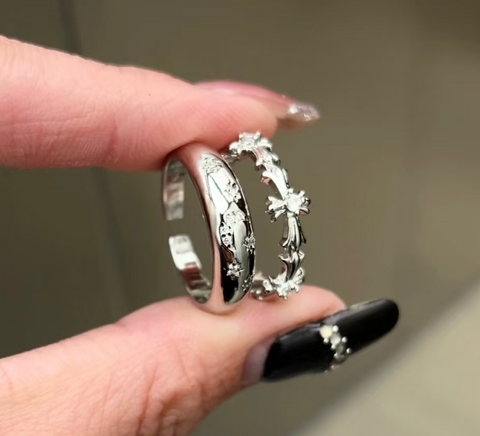 Anillo doble con cruz de estrella de estilo gótico ajustable
