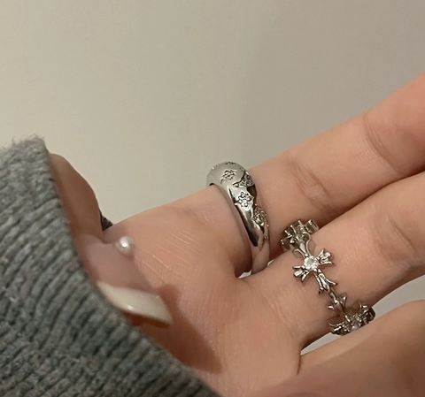 Anillo doble con cruz de estrella de estilo gótico ajustable