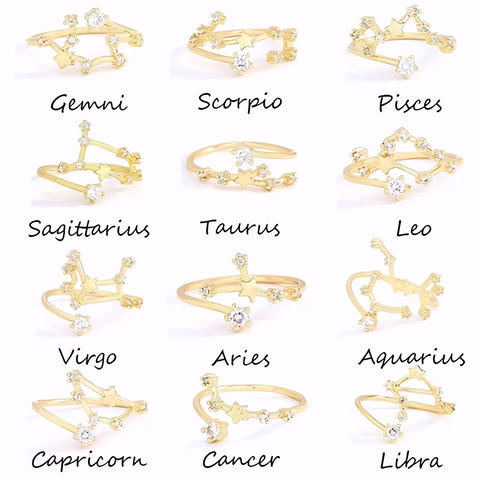 Zodiac Ring – 18K Gold Plated Adjustable – Available in gold or silver