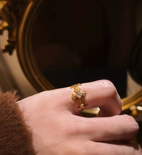 Inner Light Golden Cross Ring 18k Gold Plated Adjustable