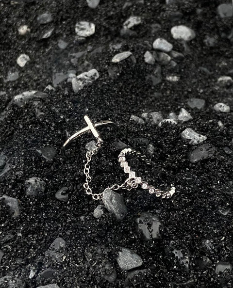 Double Ring - Adjustable Cosmic Connection, silver plated