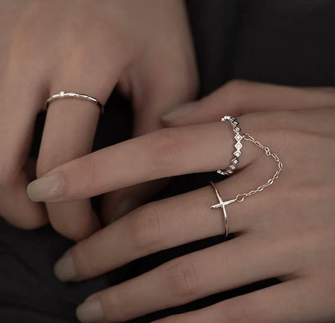 Double Ring - Adjustable Cosmic Connection, silver plated