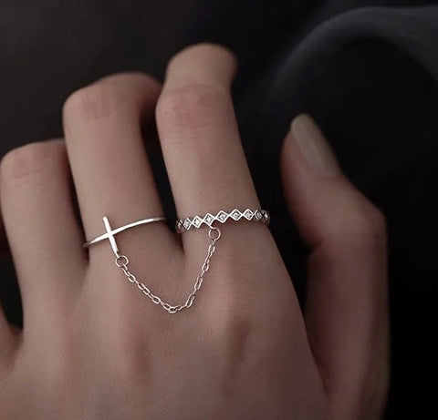 Double Ring - Adjustable Cosmic Connection, silver plated