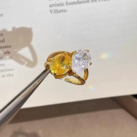 Solaris Dual Ring - Citrine &amp; Light - 18k Gold Plated, Adjustable