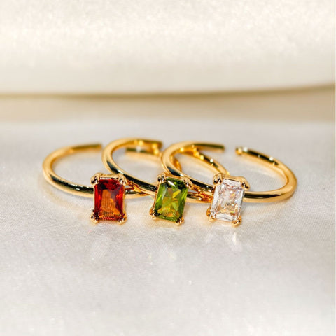 Elegant Adjustable 18K Gold Plated Birthstone Ring