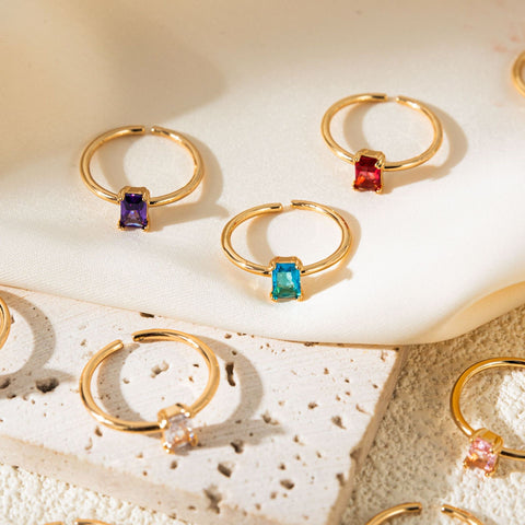 Elegant Adjustable 18K Gold Plated Birthstone Ring