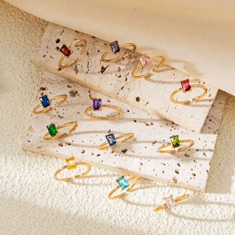 Elegant Adjustable 18K Gold Plated Birthstone Ring