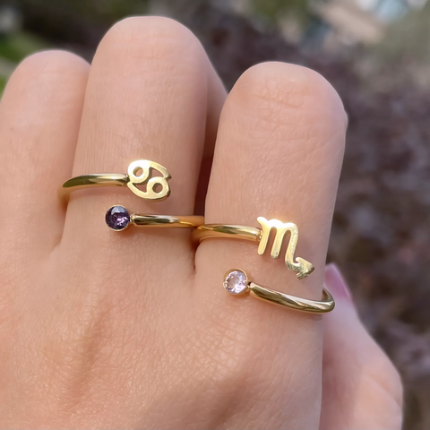 Anillo de signo del zodiaco - Chapado en oro de 18 quilates ajustable