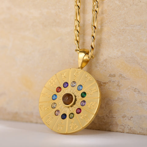Mandala do Zodíaco - Colar Banhado a Ouro