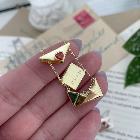 Love Letter - Gold Plated Reliquary Necklace - Gift for Lovers