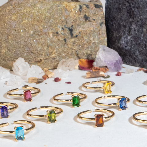 Elegant Adjustable 18K Gold Plated Birthstone Ring