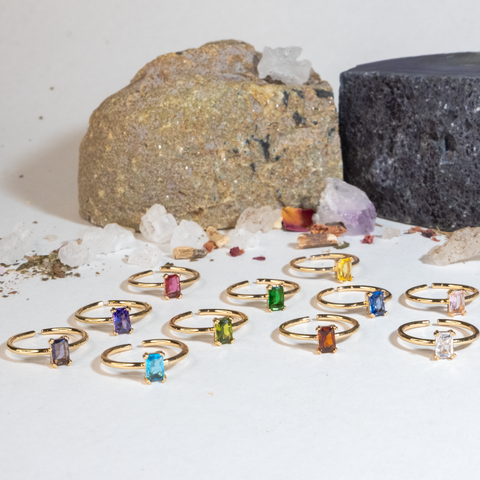 Elegant Adjustable 18K Gold Plated Birthstone Ring