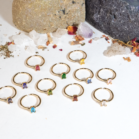 Elegant Adjustable 18K Gold Plated Birthstone Ring