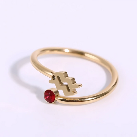 Anillo de signo del zodiaco - Chapado en oro de 18 quilates ajustable