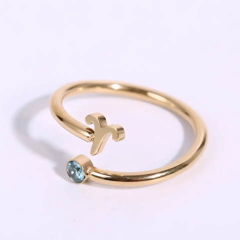 Anillo de signo del zodiaco - Chapado en oro de 18 quilates ajustable