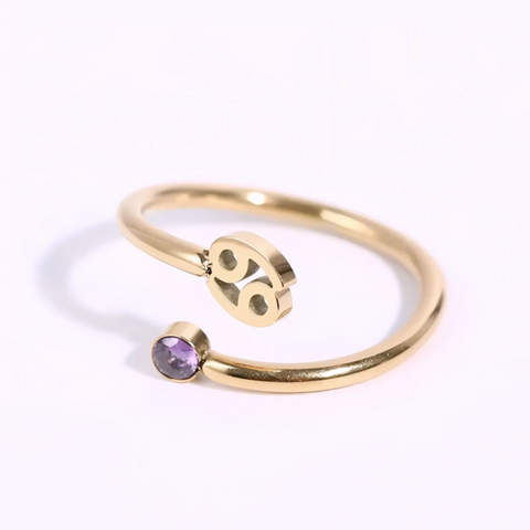 Anillo de signo del zodiaco - Chapado en oro de 18 quilates ajustable