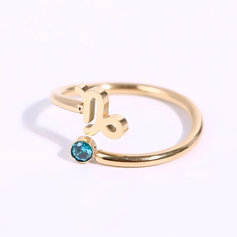 Anillo de signo del zodiaco - Chapado en oro de 18 quilates ajustable