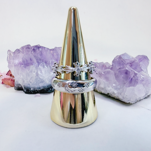 Adjustable Gothic Style Star Cross Double Ring