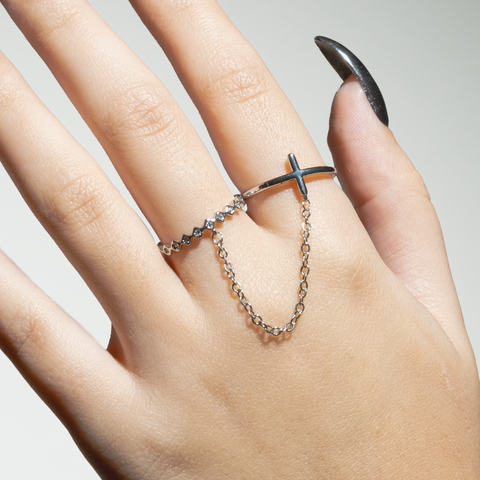 Double Ring - Adjustable Cosmic Connection, silver plated