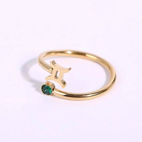 Anillo de signo del zodiaco - Chapado en oro de 18 quilates ajustable