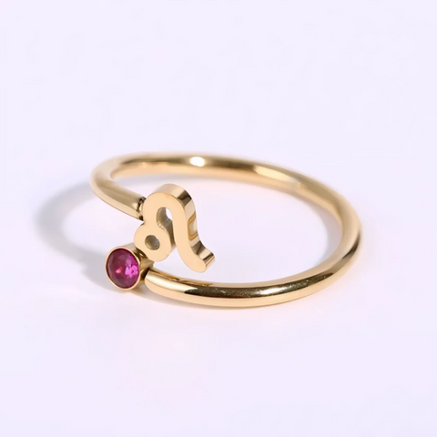 Anillo de signo del zodiaco - Chapado en oro de 18 quilates ajustable