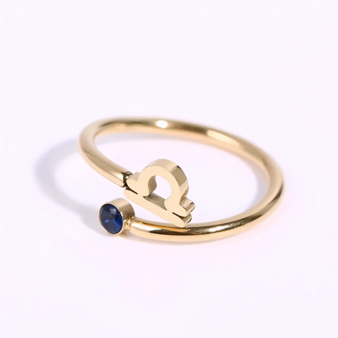 Anillo de signo del zodiaco - Chapado en oro de 18 quilates ajustable