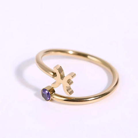 Anillo de signo del zodiaco - Chapado en oro de 18 quilates ajustable