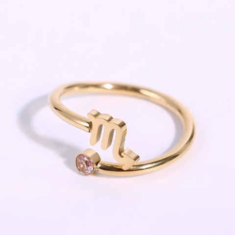 Anillo de signo del zodiaco - Chapado en oro de 18 quilates ajustable