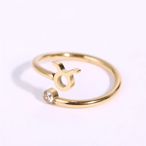 Anillo de signo del zodiaco - Chapado en oro de 18 quilates ajustable