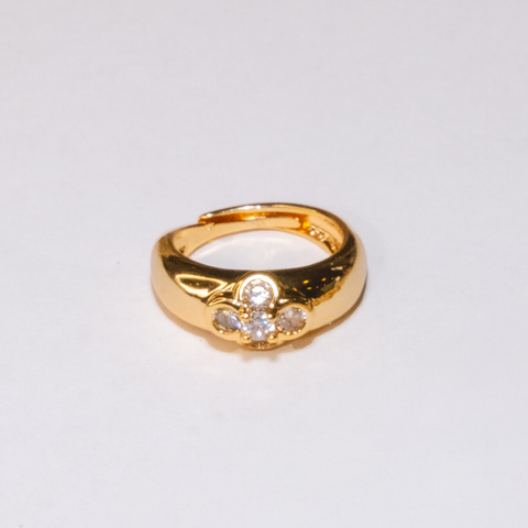 Lucky Clover Ring with Diamond (Zirconia) 18k Gold Plated Adjustable