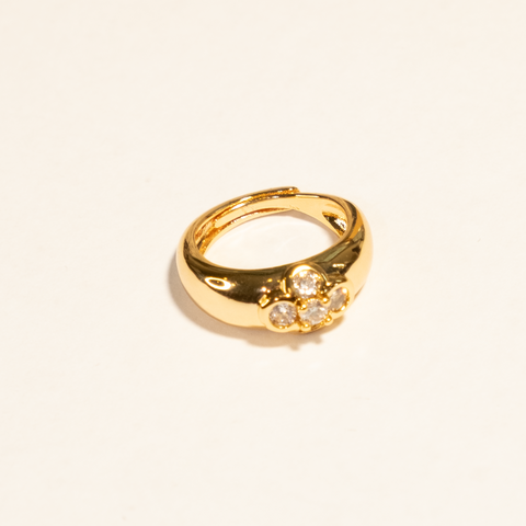 Lucky Clover Ring with Diamond (Zirconia) 18k Gold Plated Adjustable