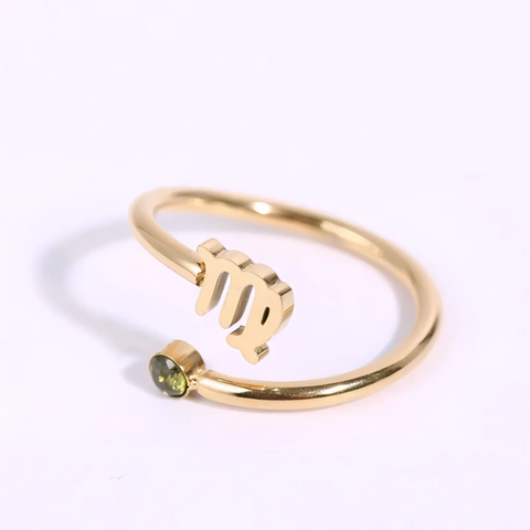 Anillo de signo del zodiaco - Chapado en oro de 18 quilates ajustable